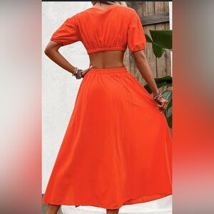 RedOrange Maxi A-Line crop top slit Skirt Set size medium 100% viscose